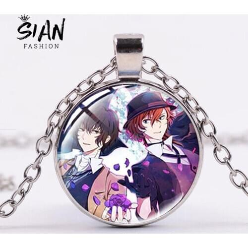 SIAN Japan Anime Bungou Stray Dogs Pendant Necklace Dazai Osamu Nakahara Chuya Character Image Art Photo Necklaces Jewelry Gifts