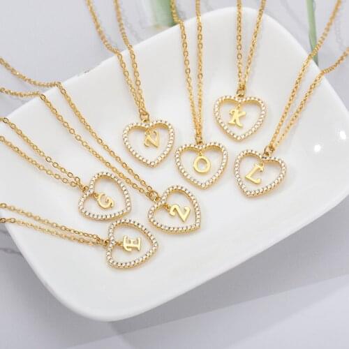 CZ Zircon Heart Initial Letter Choker Necklaces For Women Crystal Alphabet Pendant Necklace Collares Chain Jewelry ChristmasGift