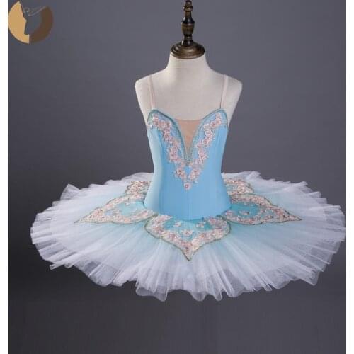 FLTOTURE Sky Blue Ballet Tutu Child Classical BlueBird Competition Dresses 7 Layers Firm Tulles Pale Blue Stage Costume Raymonda