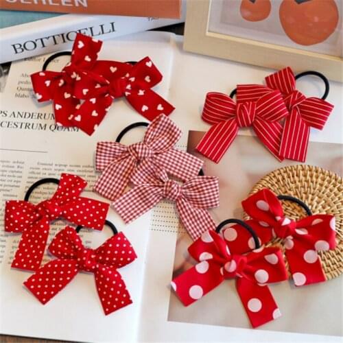 10pcs/Lot Children Hair Rope Cute Red Bow Hair Tie Hair Ring Girl Elastic Hair Band Hair Accessories Kids Cute Fashion Headwear