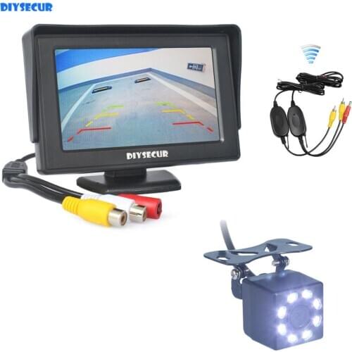DIYSECUR Wireless 4.3" Backup Car Monitor + HD 8 x LED Car Camera Rear View Security System Wireless Parking Reversing System Ki