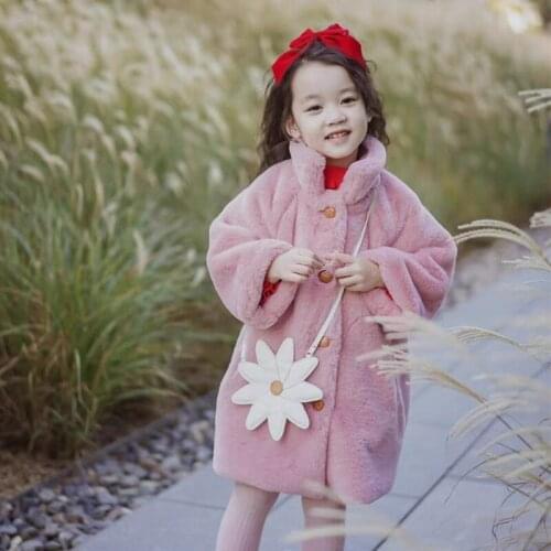 1-8 Years Baby Girl Faux Fur Coat Fashion Korean Style Kids Long Jacket For Girls Autumn Winter Warm Children Outerwear Clothing