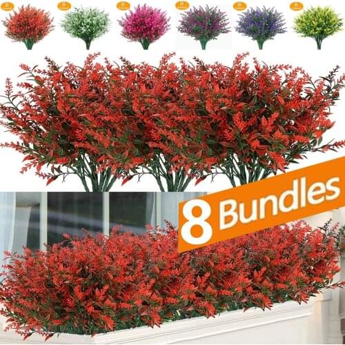 Fake Flowers Artificial Flowers Real Touch Artificial Bouquet UV Resistant Shrubs Plants No Fade Faux Plastic Home Garen Decors