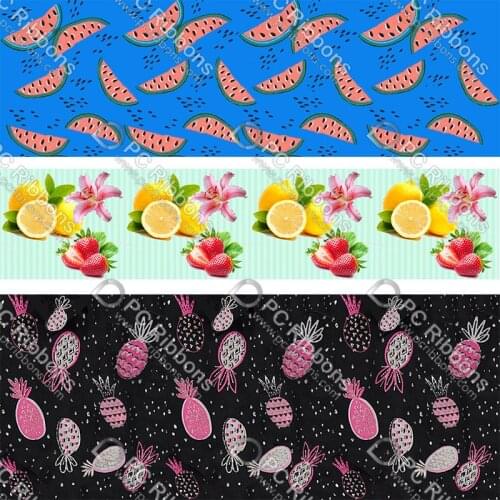 Custom 9mm 16mm 22mm 25mm 38mm 75mm printed fruits grosgrain ribbon 16mm fruits elastic ribbon 50 yard DIY bow gift wrap ribbons