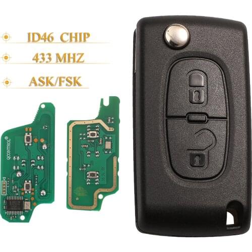 Kutery 10pcs 2 Buttons Remote Car Key ASK/FSK 434Mhz For Citroen C4 C5 C6 C8 Xsara Picasso For Peugeot 107 207 307 307S 308