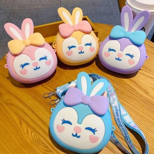 Anime Stellalou Kawaii Bow rabbit Pink Cute Coin Purse Mini Children Silicone Bag Messenger bag Toy for Kids Girls Gift