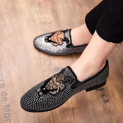 Plus size chaussure home brand noble Black Rhinestone mens formal shoes office business party mens casual shoes zapatos hombre