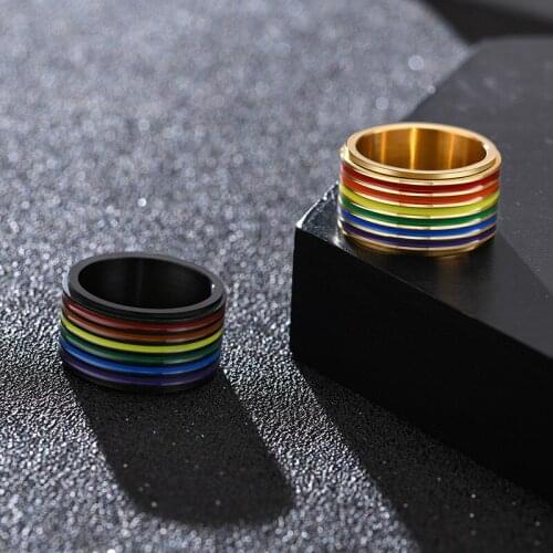 Modyle 2021 New Fashion Punk Vintage 12mm Black Gold Color Stainless Steel Rainbow Wedding Ring for Men Women Dropshipping