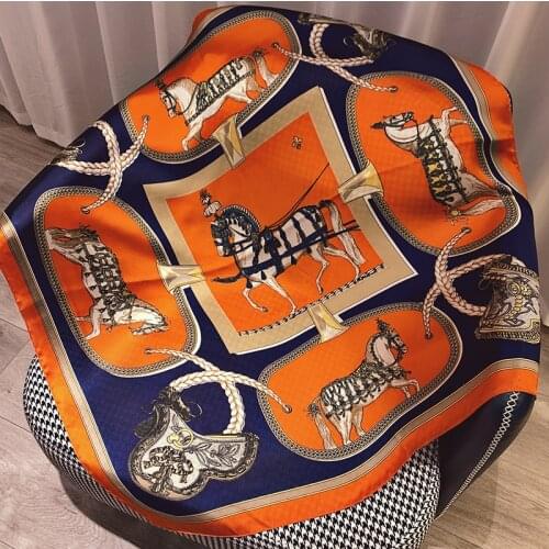 New Versatile Shawl Print 90cmx90c Luxury Brand SCARF Bohemian Silk Scarf Womens Square Scarf womens headdress