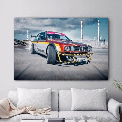 B M W E30 3 Series Drifting Sportscar Canvas Painting Posters and Prints Vehicle Wall Silk Art for Room Home Decor
