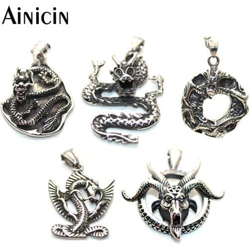 Chinese Dragon Lucky Animal Stainless Steel Pendant Donut Shape Goat Fashion Mens Gift Jewelry 5pcs/lot