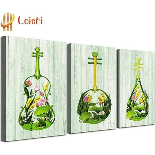 Full square round diamond painting Abstract guitar green plant full diamond embroidery 5D rhinestone mosaic diamond inlaid