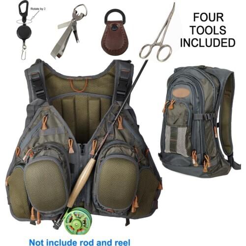 Aventik Fly Fishing Vest Backpack One Size For All, Outdoor Sports Fishing Pack Fishing Vest With Vest Pack Tool Combo