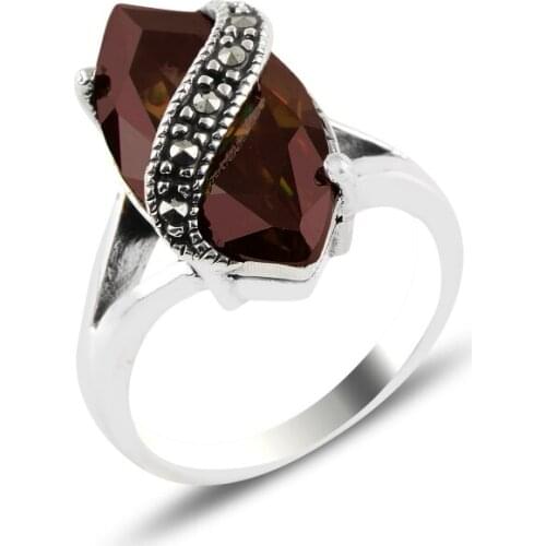 Silver 925 Sterling Marcasite & Zircon Crystal Ring