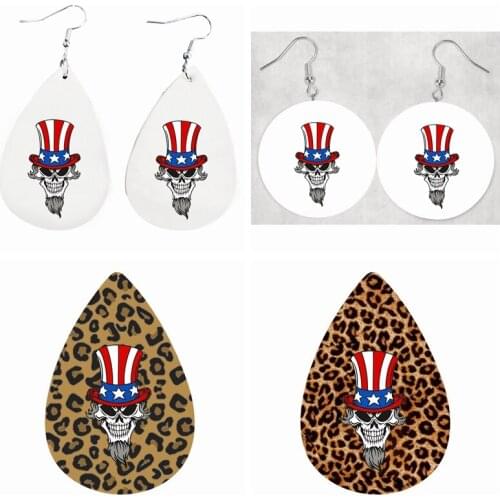 Skull Uncle Sam Earrings Faux Leather Bulk Order Wholesale