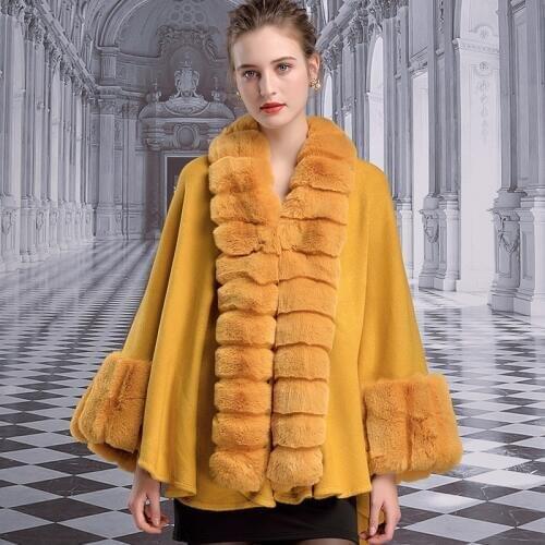 Faux Rabbit Fur Shawl Cape 2019 Winter Poncho Women New Loose Plus Size Thick Warm Cardigan Female Cloak Coat