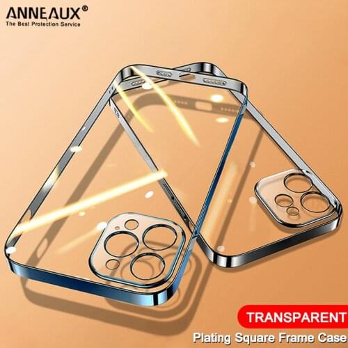 Luxury Square Frame Plating Case For iPhone 11 12 Pro Max Mini XR X XS Max 8 7 6S Plus SE 2020 Clear Silicone Cover Accessories