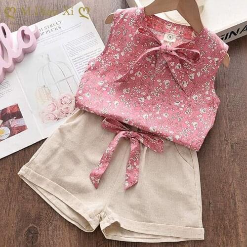 Cute Girls Clothing Sets Summer Casual Print Kids Sleeveless Chiffon T-shirt Shorts 2PCS New Children Suit