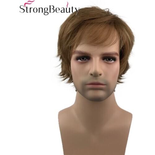 StrongBeauty Short Synthetic Men Wigs Brown Straight Hiar Full Heat Resistant Capless Wig