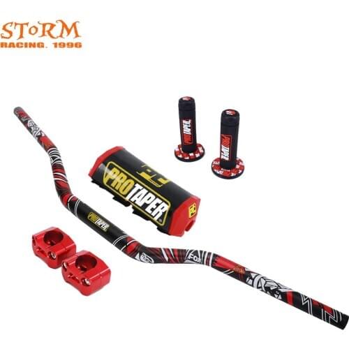 Universal Motorcycle Handle Bar 28mm 11/8'' Pro Taper Handlebar Grips Metal Clamps Pad MAX For Honda KTM YAMAHA YZF EXC 125 250