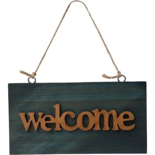 Vintage Wooden Open Closed Welcome Sign Plaque Blue Cafe Shop Door Hanging Sign Sign Type:Welcome