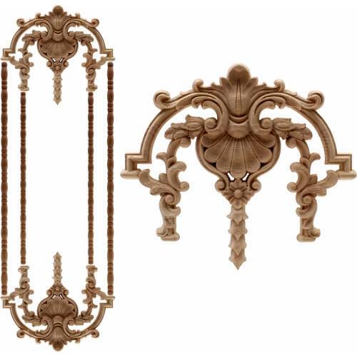 VZLX Floral Wood Carved Decal Corner Appliques Frame Wall Furniture Woodcarving Decorative Wooden Figurines Crafts Home Decor