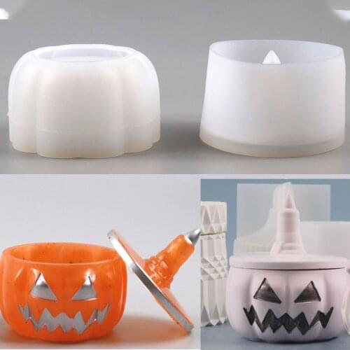 Halloween Pumpkin Shape Storage Box Clay Mold for DIY Jewelry Storage Tank Resin Silicone Mould Plaster Cement Craft Home Decor