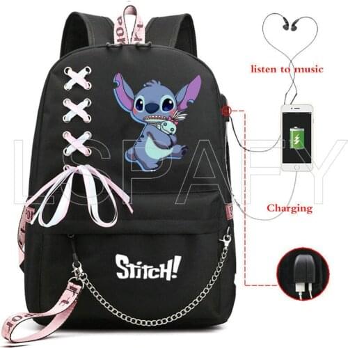 USB Charging Backpacks Grils Anime School Bags Stitch casual new fashion Schoolbag Harajuku Bookbag for Women Bags