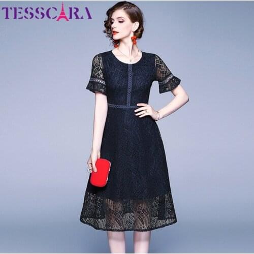 TESSCARA Women Summer Elegant Lace Dress Festa Female Office Cocktail Party Robe High Quality Vintage Designer Casual Vestidos