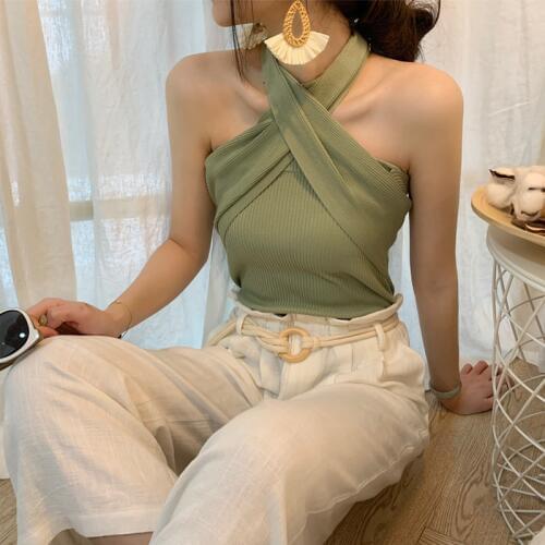 Fashion Women Summer Sexy One Sleeveless Vest Cross-strap Short Tops Crop Tank Vest G343