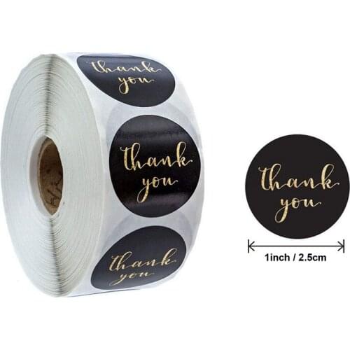 1 Inch Round Black Bronzing Thank You Sticker for Shopping Small Shop Local Handmade Package Decor Gold Foil Stationery Stickers