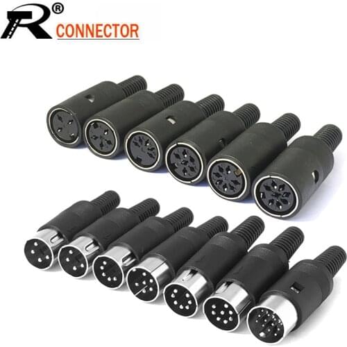 10PCS DIN Connector Male/Female DIN Plug Jack Socket Connector 3/4/5/6/7/8/9/13 PIN Chassis Cable Mount With Plastic Handle