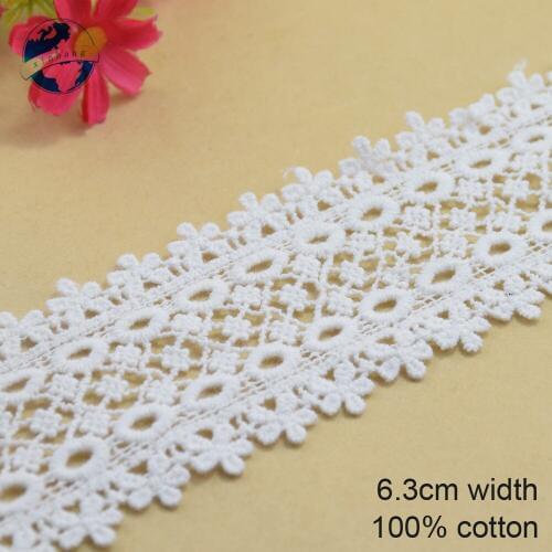 10yards 6.3cm white lace cotton embroid lace sewing ribbon fabric guipure diy trims warp knitting DIY Garment Accessories#3671