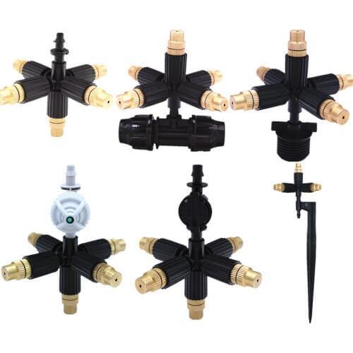 5pcs 5-Ways Misting Sprinkler With Antileek Barb Tee Connector Micro Irrigation Fittings Drip Watering