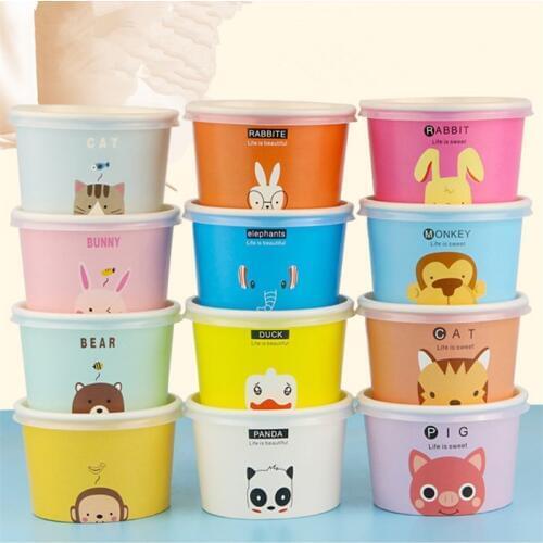 50pcs Thicken disposable cartoon animal ice cream paper bowl 130ml 200ml yogurt bowl pudding paper cup small cake packaging cups