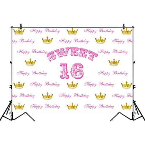 7x5 Birthday Backdrop for Photography Gold Crown Step and Repeat Photo Background for Birthday Personalized Number and Name