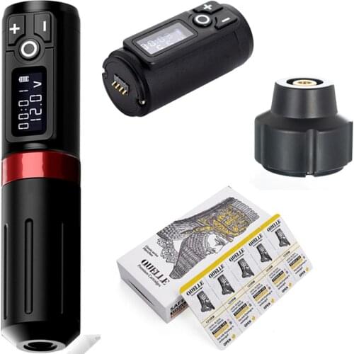 Wireless Tattoo Machine Pen Tattoo Kit Brush Coreless Motor Replace Battery 1950mA/h RCA Adapter Quelle Cartridge Needle Kit