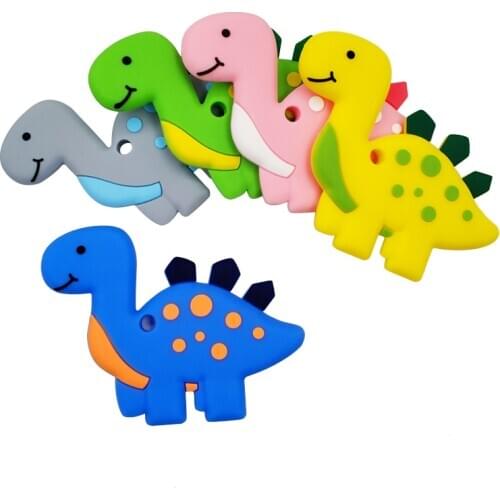 Safe Toddler Baby Teethers BPA Free Cute Animal Dinosaur Infant DIY Ring Teether Baby Silicone Chew Charms Kids Teething Toys