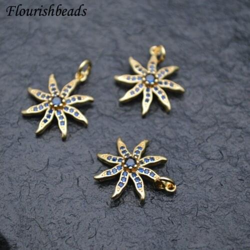 Pave Blue CZ Zircon Beads Starfish Shape Pendant DIY Parts Jewelry Makings Multi-use Accessories for Necklace Choker 10pcs