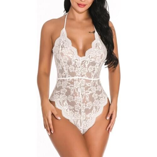 Sexy Stylish Womens Teddies Solid Lace Ladies Sleeveless Bodysuit Deep V-neck Teddy Lingerie Jumpsuit Backless Sheer Rompers