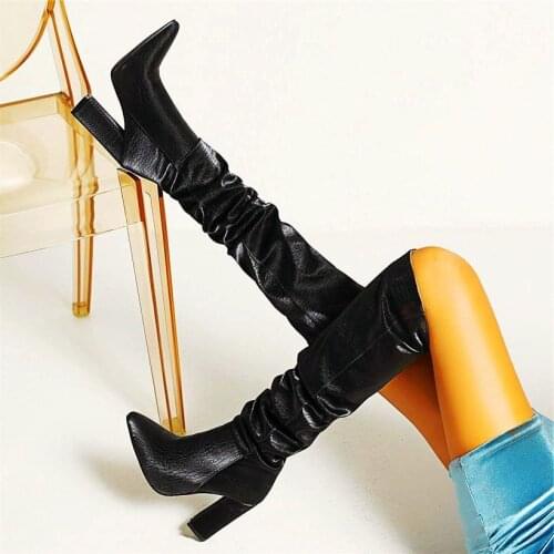 Punk Goth Women Over the Knee Boots Thigh High Heel Pull On Pointed Toe Party Pumps Tall Long Boots 33 34-43