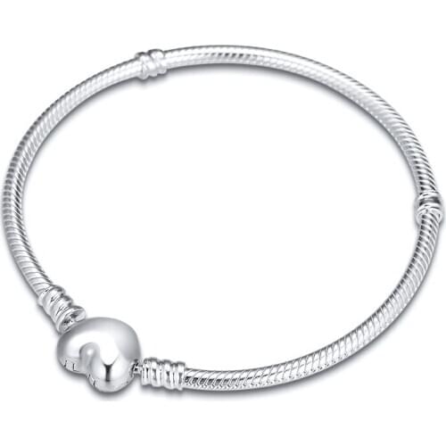 Bracelet For Women Heart Clasp Snake Chain Bracelets 925 Sterling Silver Jewelry Femme Pulseira Plata de ley Armband