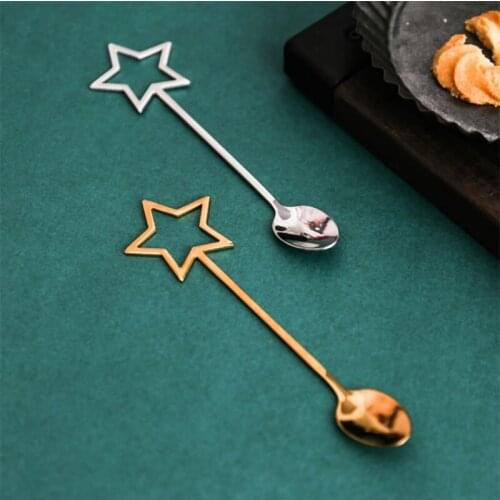 Star Shape Dessert Ice Cream Teaspoon Stainless Steel Coffee Spoon Drinking Stirring Spoon Flatware Kitchen Accessories
