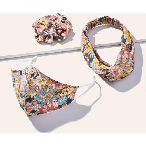 Spring and summer elastic cross silk headband ladies hairband suit combination wide-brimmed yoga mask face headband