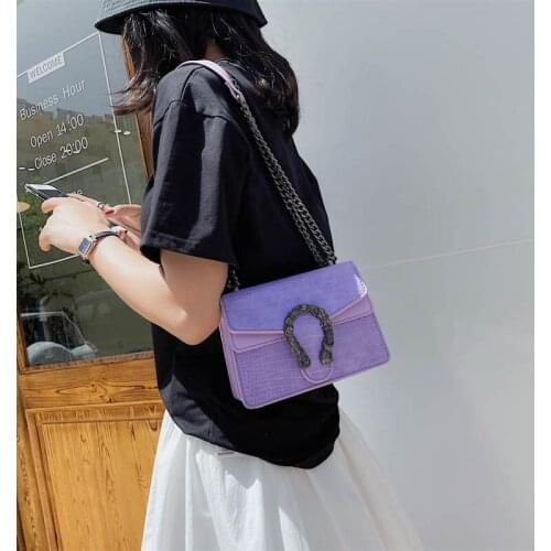 Women Crossbody Bag PU Leather Handbags Chains Shoulder Bags Simple Personality Bag