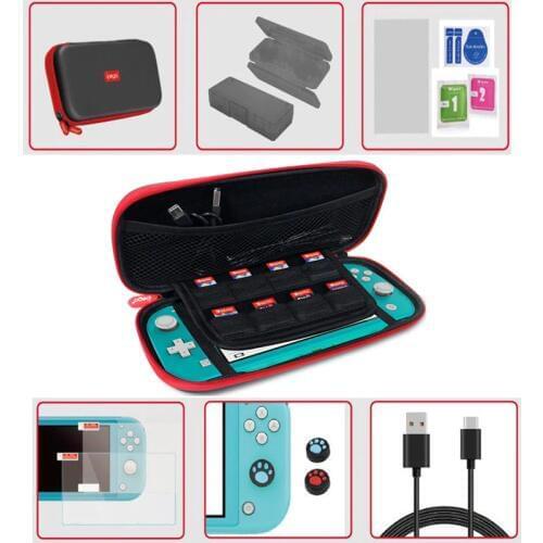 Nintend Switch Lite NS Mini Accessories Carrying Bag Case + Tempered screen Film protector + Game Card Storage Box+ Type C Cable