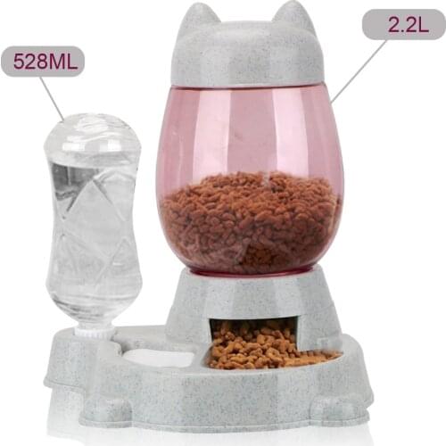 Two In One 2.2L Pet Feeding Container Pet Dog and Cat Automatic Feeder Water Source and Grain with 528ml Dog Water Bottle