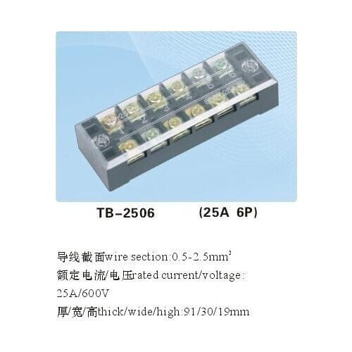5pcs 600V 25A Double Row 6 Position Terminal TB2506
