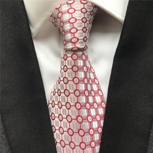 10 cm Width New Design Mens Ties Jacquard Woven Neck Tie Pink with Dots Checkers Pattern Gravata Neckties