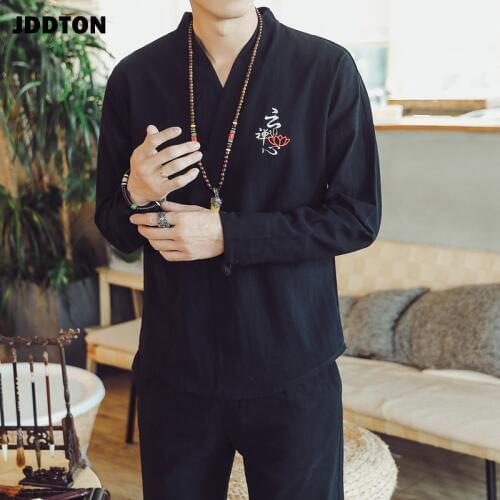 JDDTON Mens Cotton Linen Sets Casual Two-piece Set Clothing Man Chinese Style Print Suits Loose Hanfu Suit Male Streetwear JE153